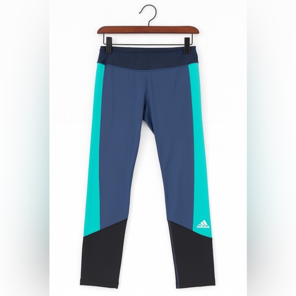 Adidas Climalite Capri Legging Womens Small Blue Green Black Colorblock - Picture 1 of 1